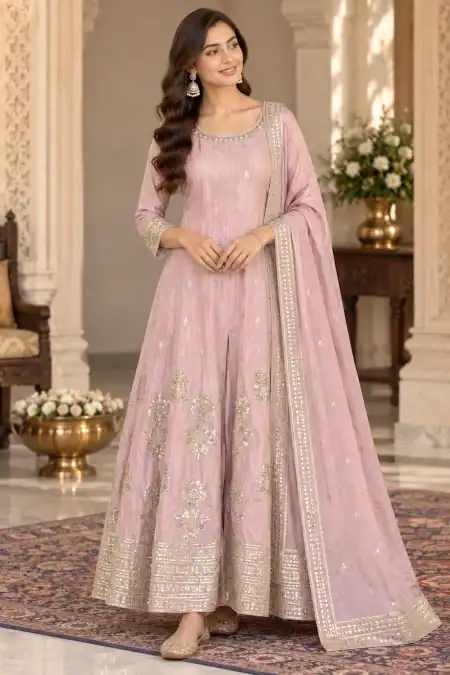 Blush Pink Embellished Anarkali Suit
