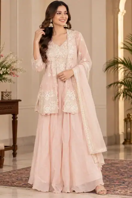 Blush Pink Embroidered Jacket Gown