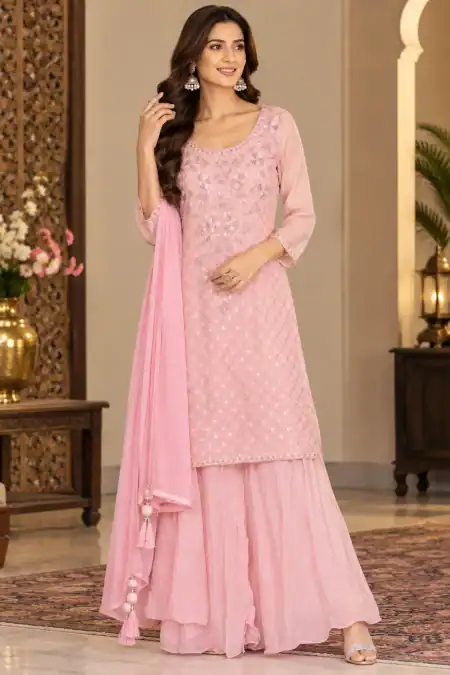 Blush Pink Floral Elegance Palazzo Suit