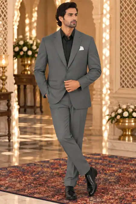Classic Charcoal Grey Jodhpuri Suit with Modern Tailoring