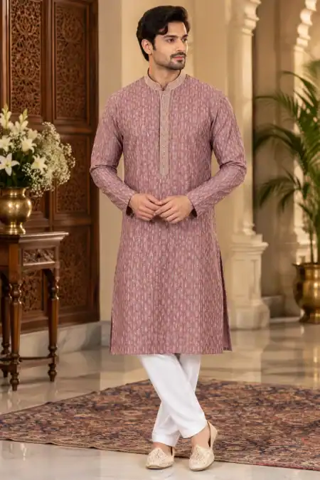 Dusty Rose Textured Embroidered Kurta