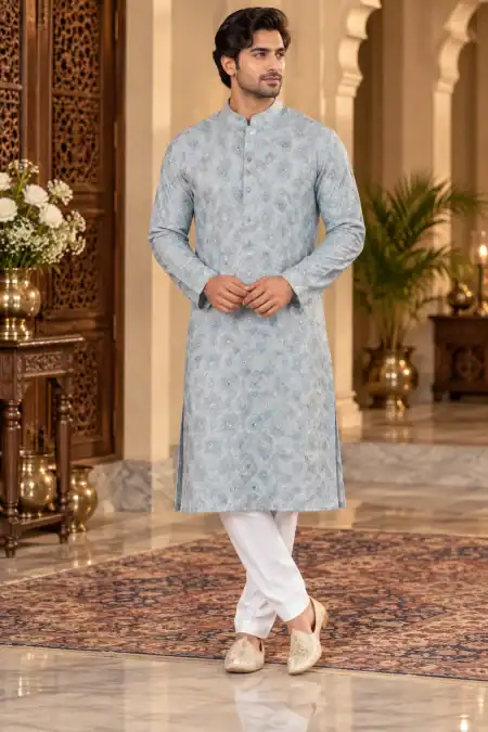 Elegant Powder Blue Embroidered Kurta