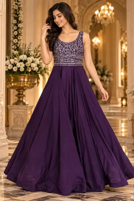 Elegant Royal Purple Embroidered Gown