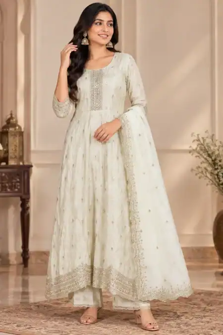 Ivory Embroidered Anarkali Salwar Kameez