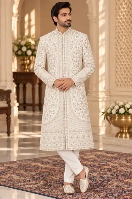 Ivory Floral Embroidered Jodhpuri Suit
