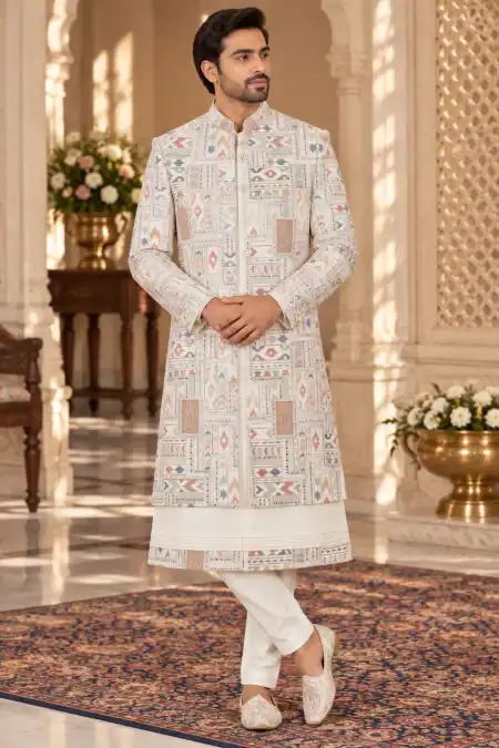 Ivory Heritage Jodhpuri with Multicolor Ethnic Motifs
