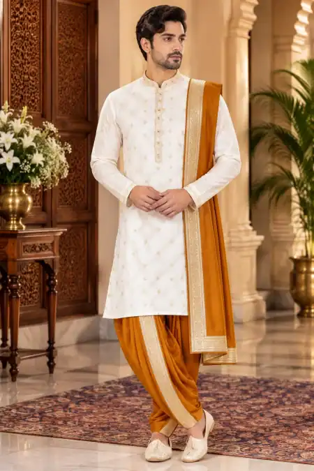 Ivory & Mustard Gold Festive Kurta Set