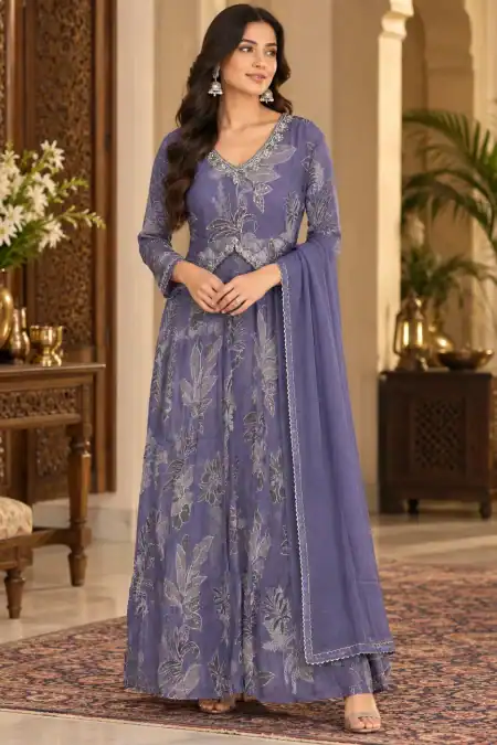 Lavender Bloom Floral Anarkali Suit