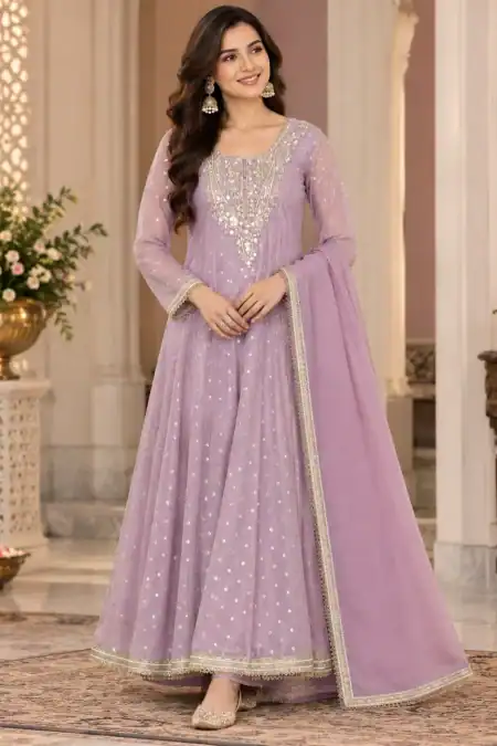 Lavender Embroidered Anarkali Suit