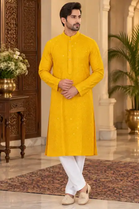 Mustard Yellow Textured Festive Kurta