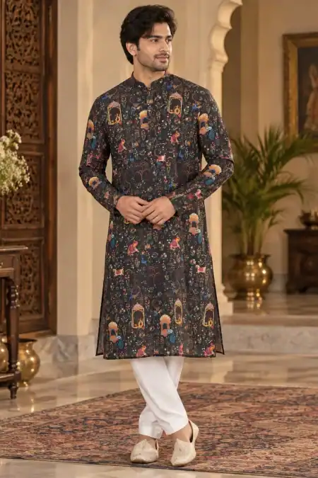 Regal Black Festive Printed Kurta