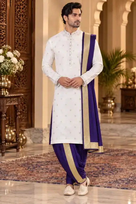 Regal Ivory & Purple Dhoti Kurta Set