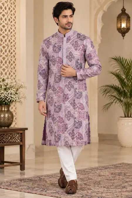 Regal Lavender Floral Jacquard Kurta