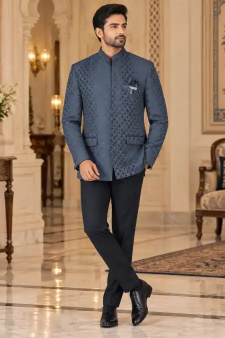 Regal Navy Blue Textured Jodhpuri