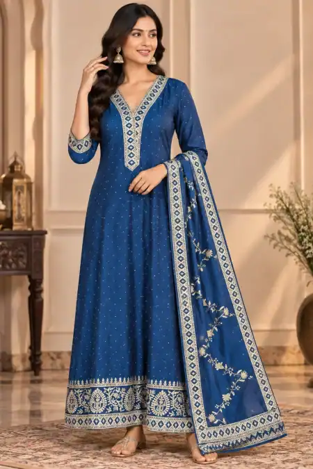 Royal Blue Printed Anarkali Salwar Kameez
