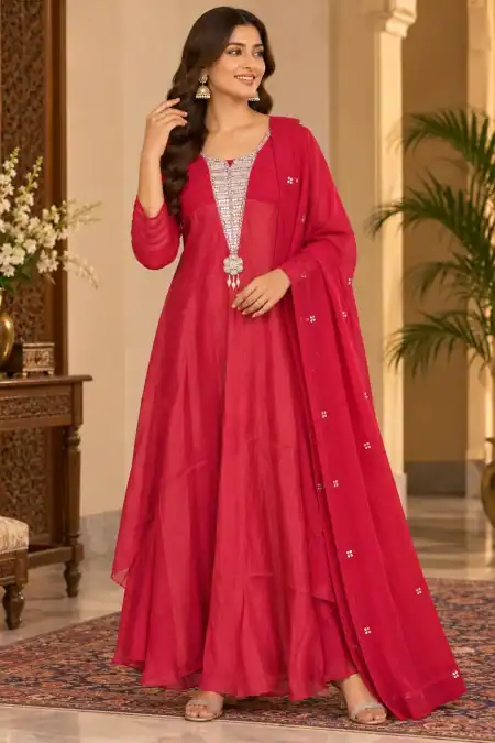 Ruby Pink Layered Anarkali Suit