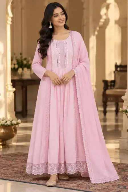 Soft Pink Embroidered Kurti