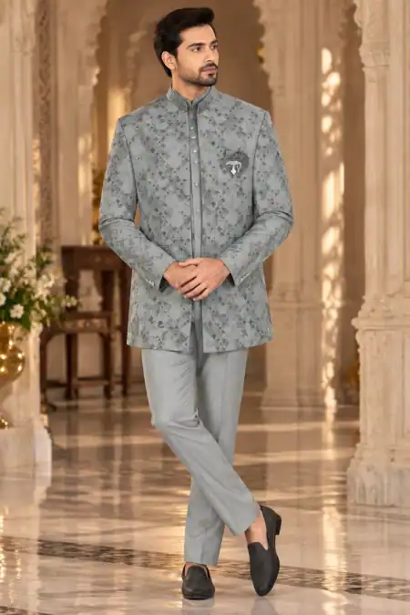 Sophisticated Silver Grey Patterned Jodhpuri